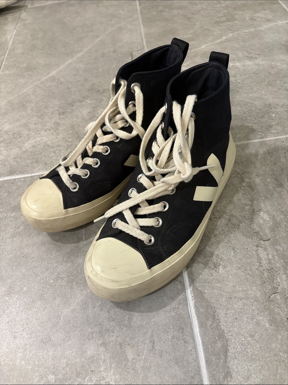 Veja Black High-Top Sneakers with Cream Accents